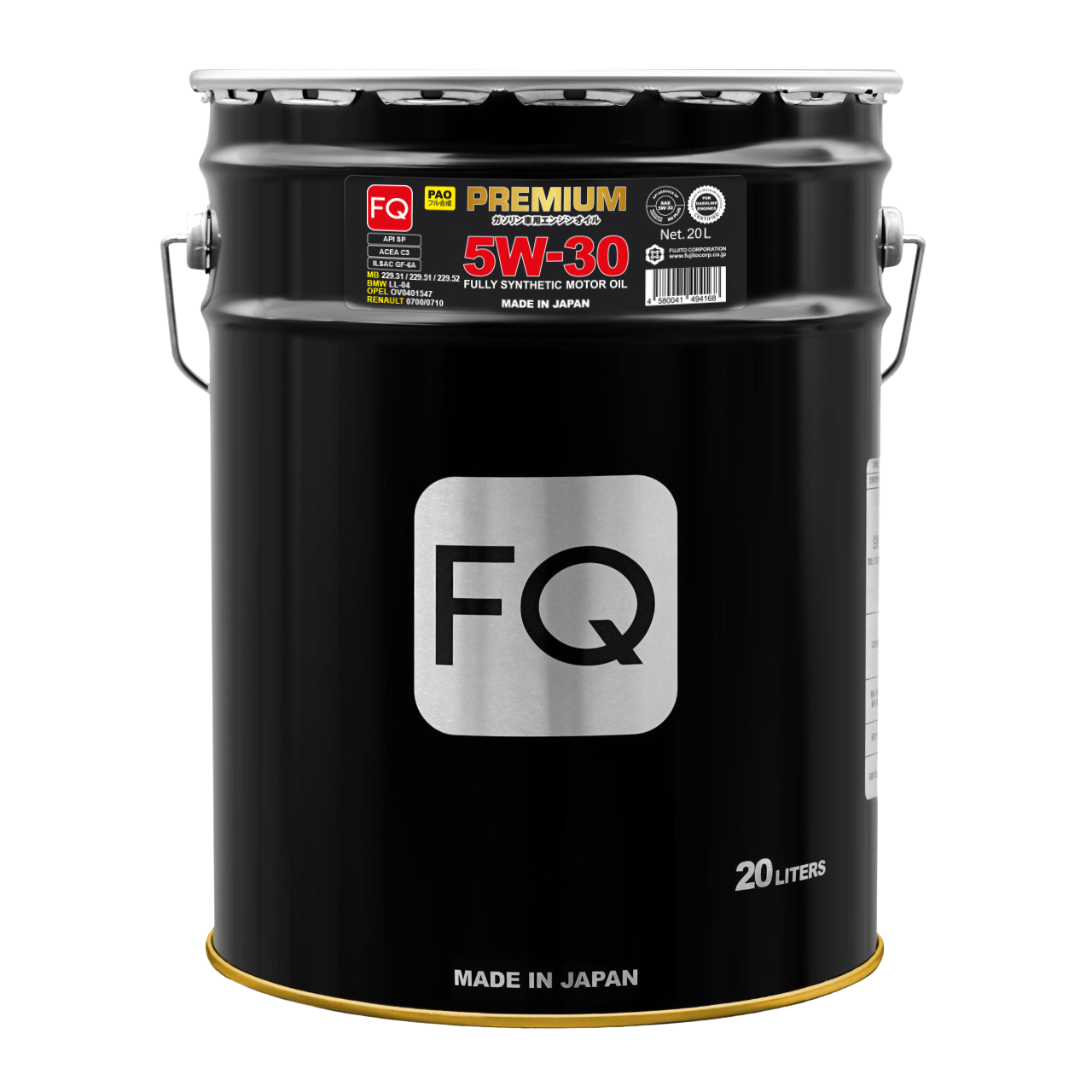 Масло моторное FQ PREMIUM 5W-30 SP/GF-6A/C3 FULLY SYNTHETIC (PAO), 20л